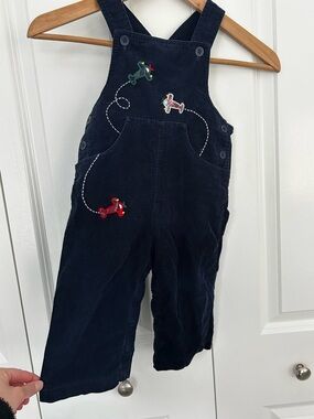 Florence Eiseman navy blue airplane ribbed corduroy embroidered overalls 24 mo